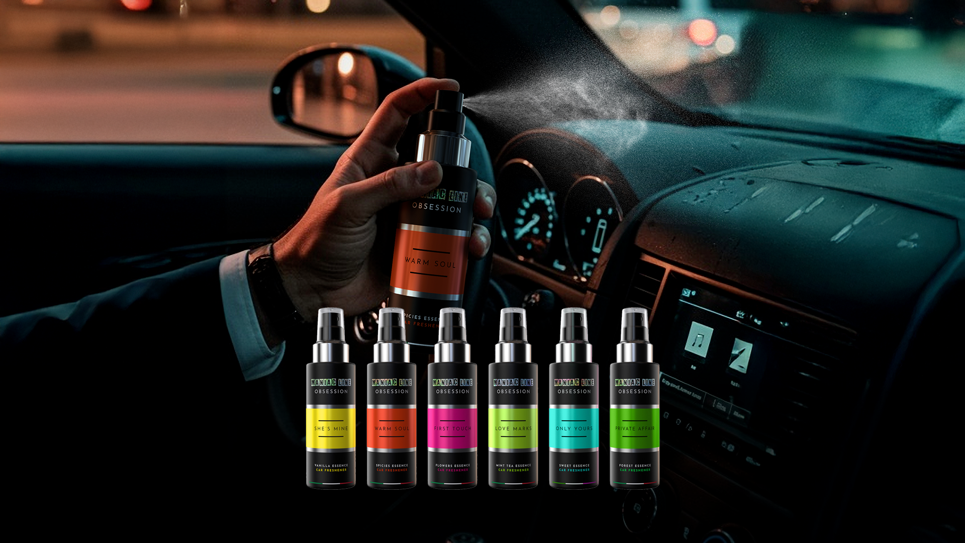 Acquista i profumatori auto Maniac Obsession: stile, intensità e personalità in ogni spruzzo